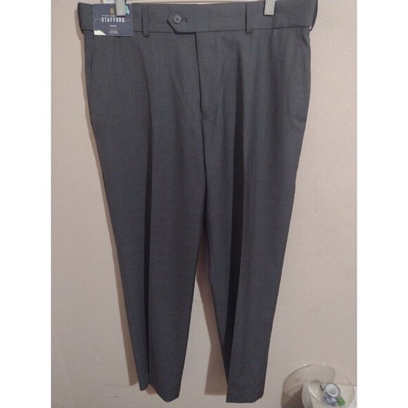 New Stafford Performance Sharkskin Mens Dress Pants Gray Classic Fit 34x29 NWT - Picture 1 of 9